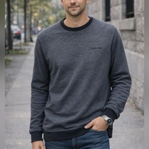 Calvin Klein Charcoal Crewneck Sweater  Size L Gray Minimalist Pullover Classic